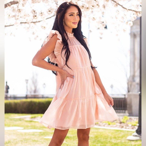 entro Dresses & Skirts - Entro Glossy Short Tiered Ruffle Dress